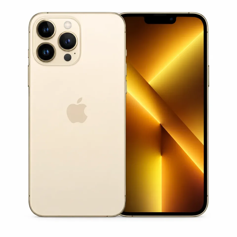 iPhone 13 Pro Max usado revisado, Oro: frente y reverso (foto de catálogo)