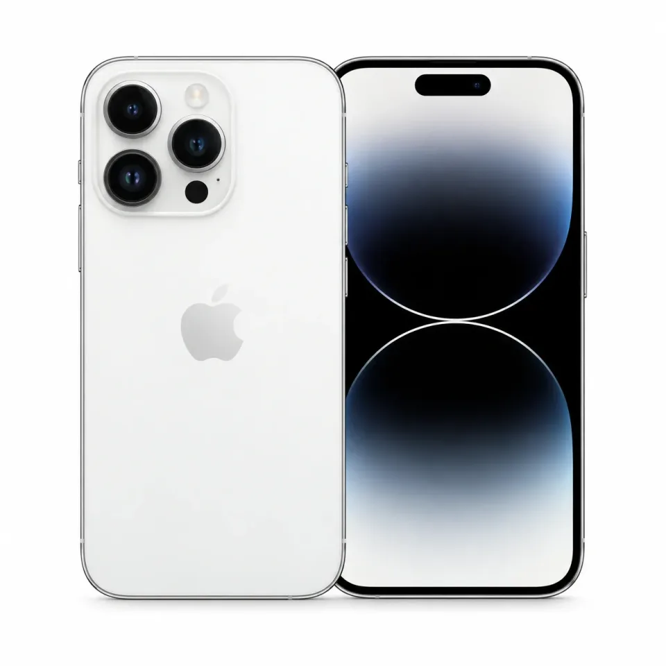 iPhone 14 Pro usado revisado, Plata: frente y reverso (foto de catálogo)