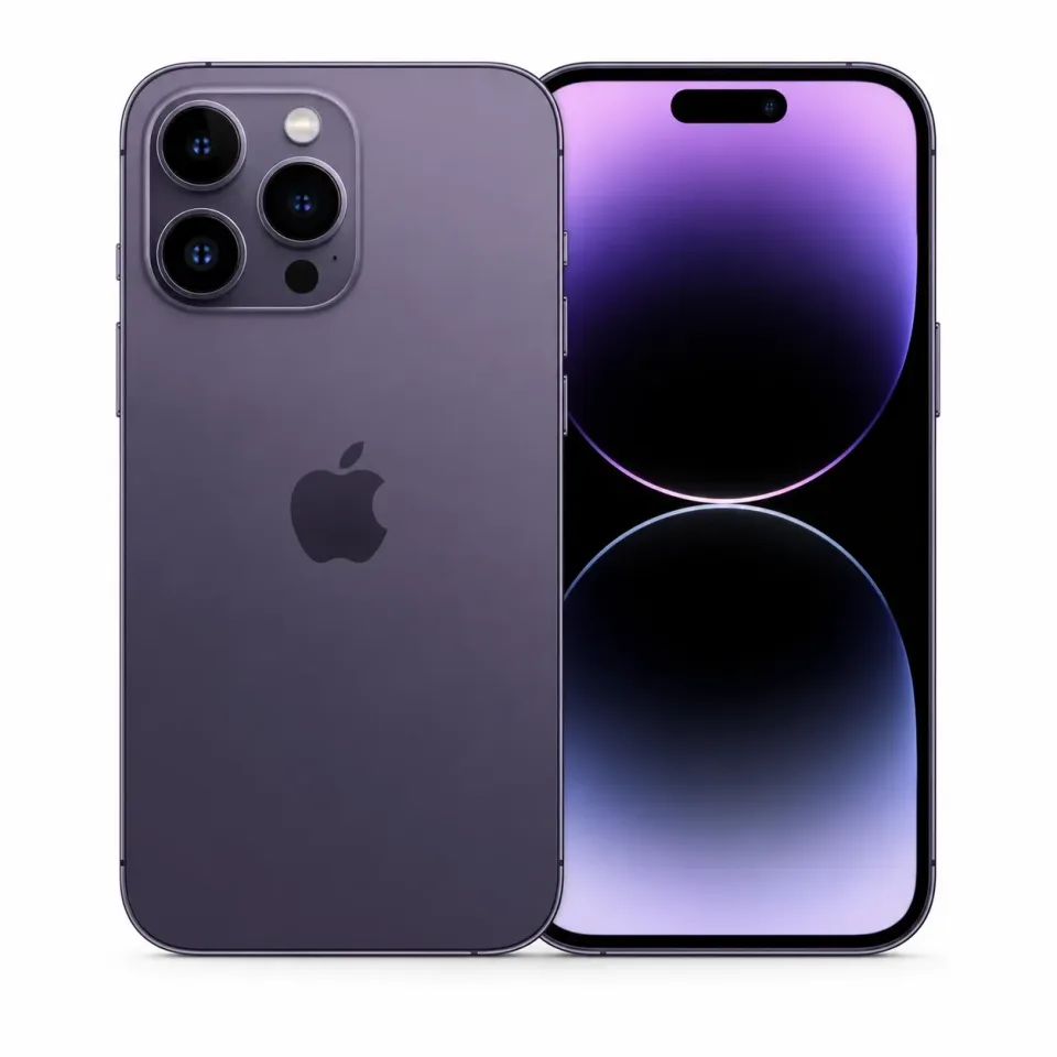 iPhone 14 Pro Max usado revisado, Morado oscuro: frente y reverso (foto de catálogo)