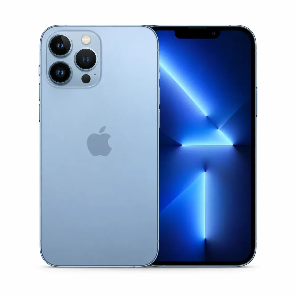 iPhone 13 Pro Max usado revisado, Azul sierra: frente y reverso (foto de catálogo)