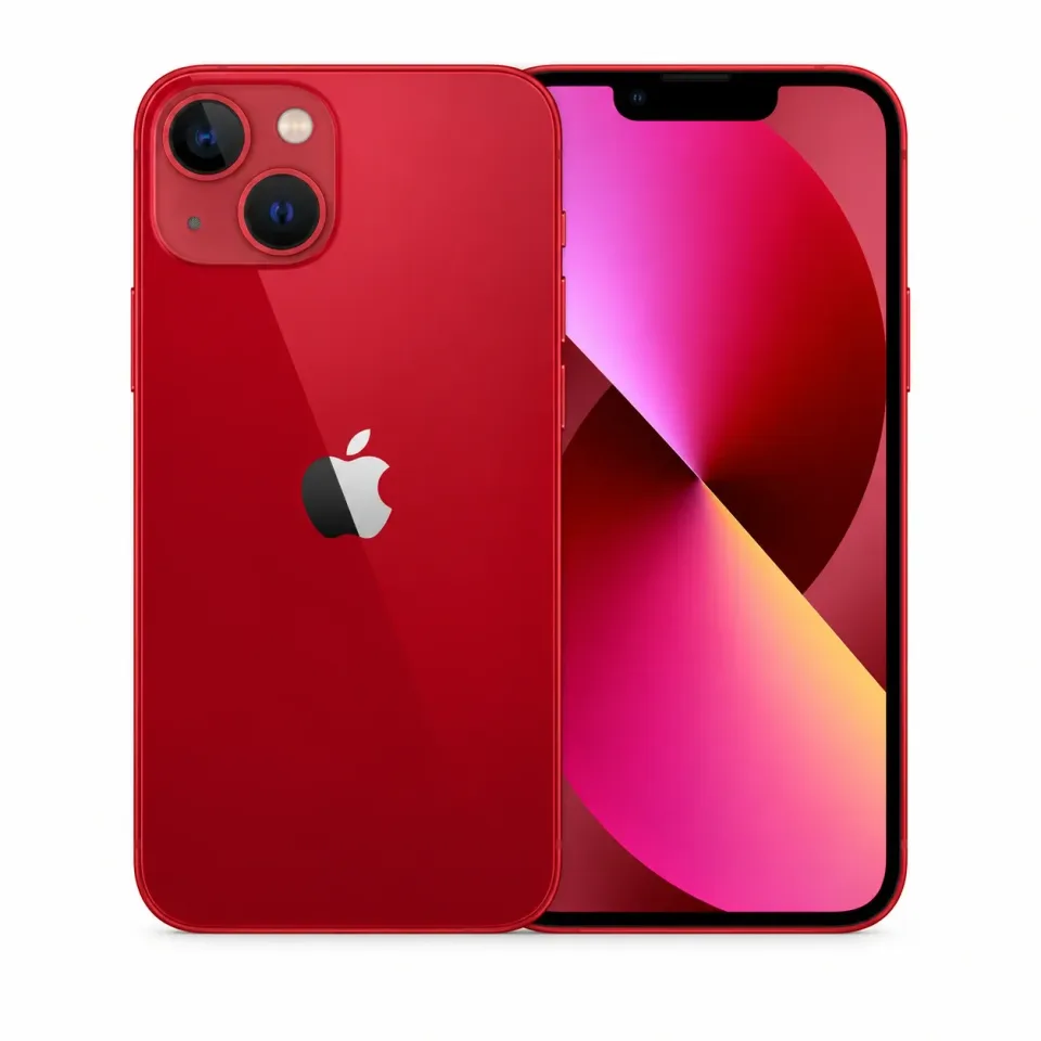 iPhone 13 usado revisado, (PRODUCT)RED: frente y reverso (foto de catálogo)